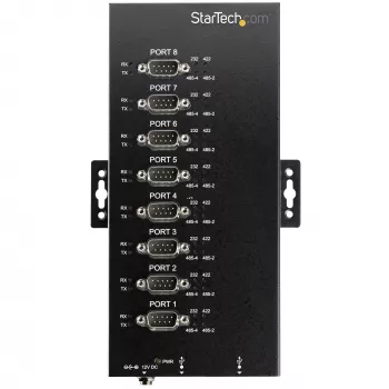 StarTech.com 8-poorts seriële hub USB naar RS232/RS485/RS422 adapter – industriële USB 2.0 naar DB9 seriële converter-hub – IP30-gecertificeerd – DIN-rail monteerbare metalen seriële hub – 15 kV ESD-beveiliging