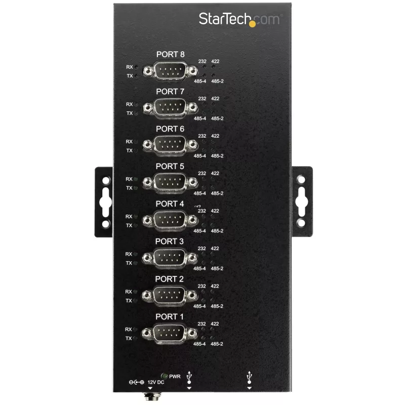 StarTech.com 8-poorts seriële hub USB naar RS232/RS485/RS422 adapter – industriële USB 2.0 naar DB9 seriële converter-hub – IP30-gecertificeerd – DIN-rail monteerbare metalen seriële hub – 15 kV ESD-beveiliging