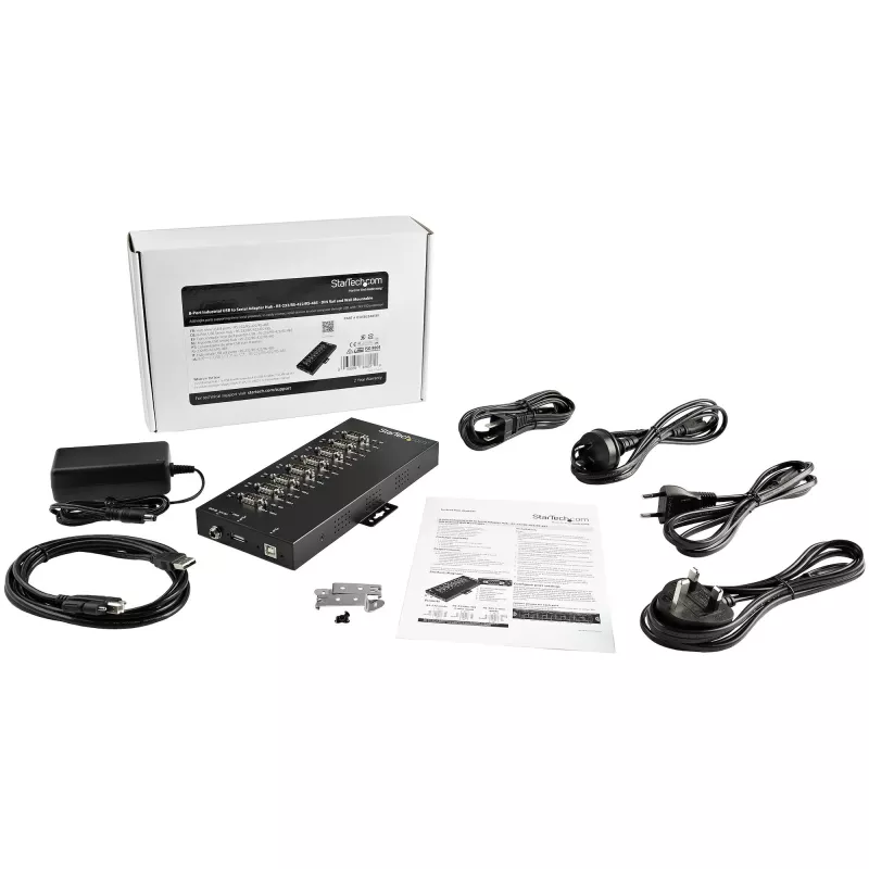 StarTech.com 8-poorts seriële hub USB naar RS232/RS485/RS422 adapter – industriële USB 2.0 naar DB9 seriële converter-hub – IP30-gecertificeerd – DIN-rail monteerbare metalen seriële hub – 15 kV ESD-beveiliging