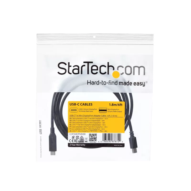 StarTech.com 6 ft. (1,8 m) USB-C naar Mini DisplayPort-kabel - 4K 60Hz - zwart
