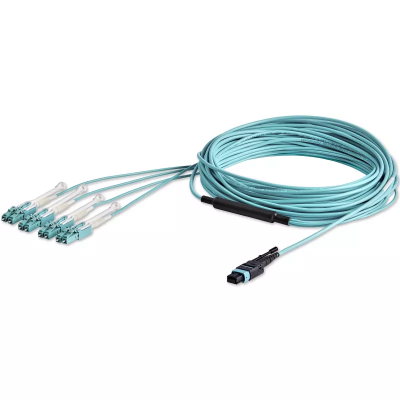 StarTech.com 10m (30ft) MTP(F)/PC naar 4x LC/PC duplex breakout OM3 multimode glasvezelkabel, OFNP Plenum, 40G netwerken, lage invoegverliezen - glasvezel jumperkabel