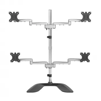 StarTech.com desktop quad-monitorstandaard - ergonomische VESA 4-monitorarm (2x2) tot 32 inch - vrijstaand verstelbare universele mastmontagehouder - in hoogte verstelbaar/kantelbaar/zwenkbaar/draaibaar - zilver