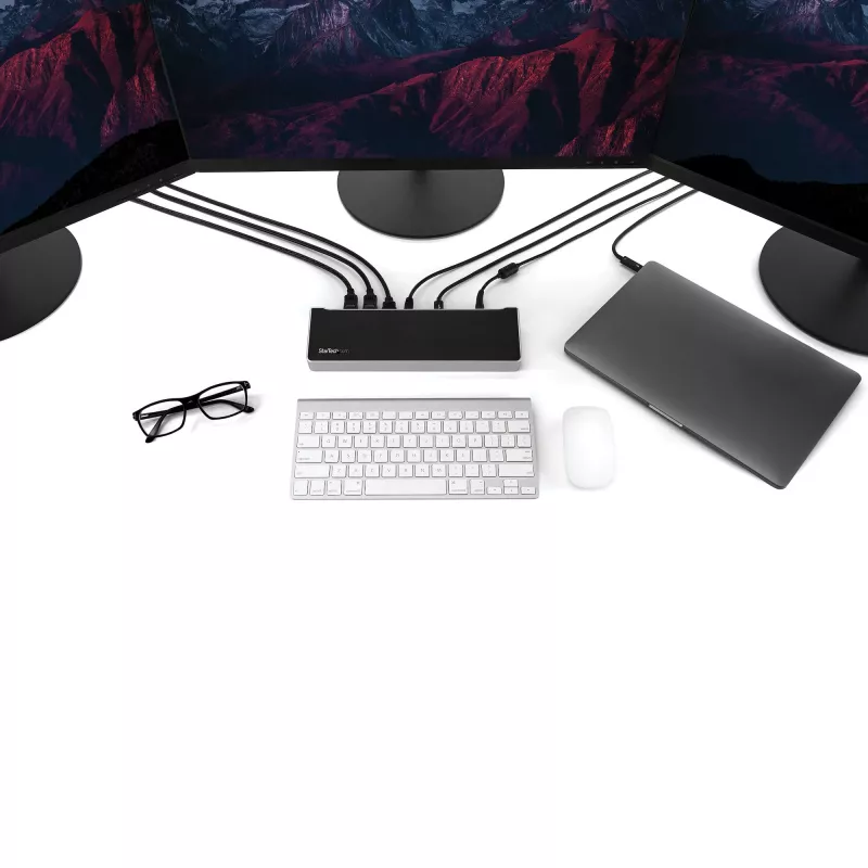 StarTech.com 4K USB-C-dock, triple UHD 4K monitor dockingstation, Mac & Windows, USB-C naar HDMI & DisplayPort, 100W Power Delivery, 5x USB 5Gbit/s hub – TAA