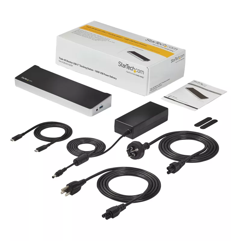 StarTech.com 4K USB-C-dock, triple UHD 4K monitor dockingstation, Mac & Windows, USB-C naar HDMI & DisplayPort, 100W Power Delivery, 5x USB 5Gbit/s hub – TAA