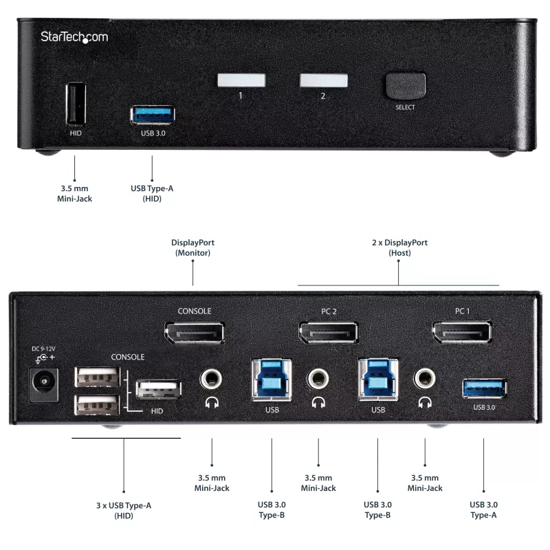 StarTech.com 2-poorts DisplayPort KVM-switch - 4K 60Hz - enkel scherm - dual-port UHD DP 1.2 USB KVM-switch met geïntegreerde USB 3.0 hub & audio - Dell HP Apple Lenovo - TAA-conform