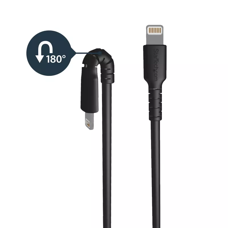 StarTech.com 6 voet (2 m) robuuste zwarte USB-A naar Lightning-kabel – hoogbelastbare, duurzame aramidevezel USB Type-A naar Lightning laad-/sync-netkabel – Apple MFi-gecertificeerd voor iPad/iPhone 12