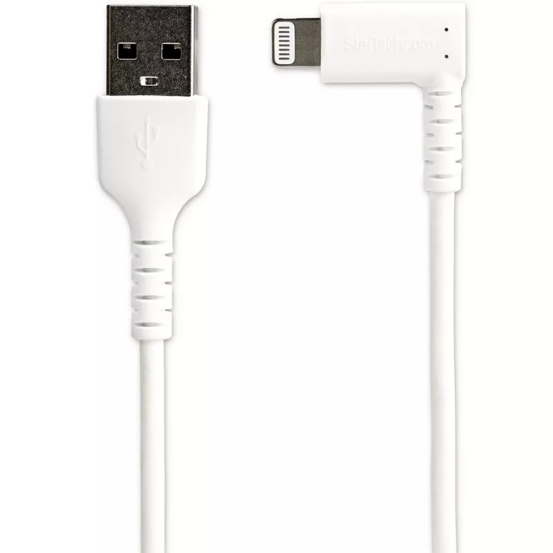 StarTech.com 1 m robuuste USB-A naar Lightning-kabel – wit 90° haaks duurzaam aramidevezel USB Type-A naar Lightning laad-/synckabel – Apple MFi-gecertificeerd – iPhone