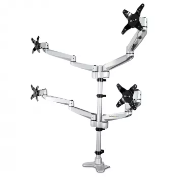 StarTech.com tafelhouder quad-monitorarm – premium beweegbare 4-monitorhouder 2x2 tot 30 inch – ergonomische in hoogte verstelbare mastmontage – kantelen/zwenken/draaien – C-klem/tafeldoorvoer – zilver