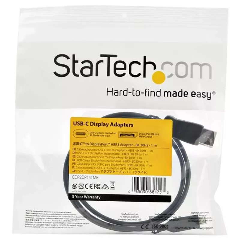 StarTech.com 3,3 ft / 1 m USB-C-naar-DisplayPort-1.4-kabel – 8K/5K/4K USB Type-C-naar-DP 1.4 Alt-Mode videoadapter-converter – HBR3/HDR/DSC – 8K 60 Hz DP-monitorkabel – USB-C/Thunderbolt 3