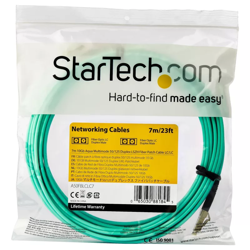 StarTech.com 7 m (22 ft) LC/UPC naar LC/UPC OM3 multimode glasvezelkabel, full-duplex 50/125 µm zipcord-vezelkabel, 100G, lage invoegdemping, LSZH glasvezel-jumperkabel