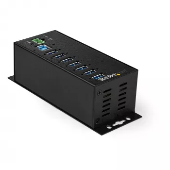 StarTech.com 7-poorts USB 3.0 hub met voeding – metalen industriële USB-A-hub met ESD- en 350 W overspanningsbeveiliging – DIN-/wand-/tafelmontage – hogesnelheids-USB 3.2 Gen 1 (5 Gbit/s) hub – TAA