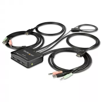 StarTech.com 2-poorts HDMI KVM-switch - 4K 60Hz - compacte dual-port UHD/Ultra HD USB desktop KVM-switch met geïntegreerde 1,2 m kabels & audio - busgevoed & externe omschakeling - MacBook ThinkPad