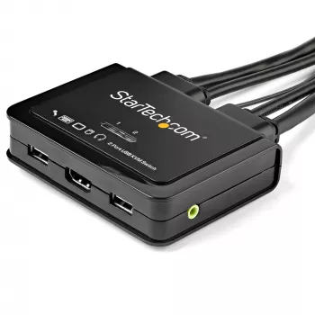 StarTech.com 2-poorts HDMI KVM-switch - 4K 60Hz - compacte dual-port UHD/Ultra HD USB desktop KVM-switch met geïntegreerde 1,2 m kabels & audio - busgevoed & externe omschakeling - MacBook ThinkPad