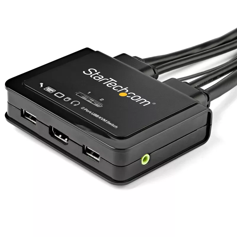 StarTech.com 2-poorts HDMI KVM-switch - 4K 60Hz - compacte dual-port UHD/Ultra HD USB desktop KVM-switch met geïntegreerde 1,2 m kabels & audio - busgevoed & externe omschakeling - MacBook ThinkPad