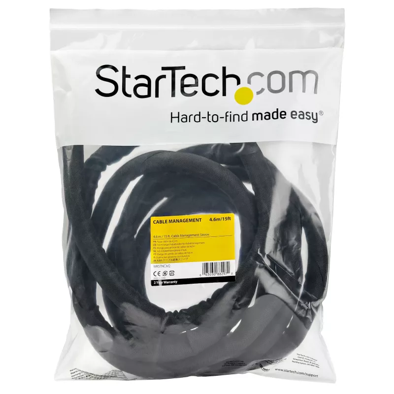 StarTech.com 4,6 m kabelmanagementslang - flexibele gewikkelde kabelwikkel - 1,0-1,5 inch diameter uitschuifbare slang - polyester kabelmanager/-beschermer/-verberger - zwart op maat te knippen kabelorganizer
