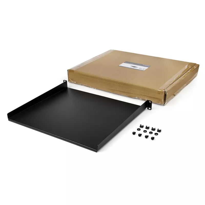 StarTech.com 1U serverrack-plank - universele rackmontage-kraagarmplank voor 19 inch netwerkapparatuur-rack & -kast - hoogbelastbaar staal – draagvermogen 20 kg - 16 inch diepe lade, zwart