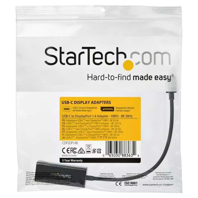 StarTech.com USB-C-naar-DisplayPort-adapter – 8K/5K/4K USB Type-C-naar-DP 1.4 Alt-Mode videoconverter – HBR3/DSC/HDR – 8K 60 Hz Thunderbolt 3 compatibele DisplayPort-monitor-displayadapter