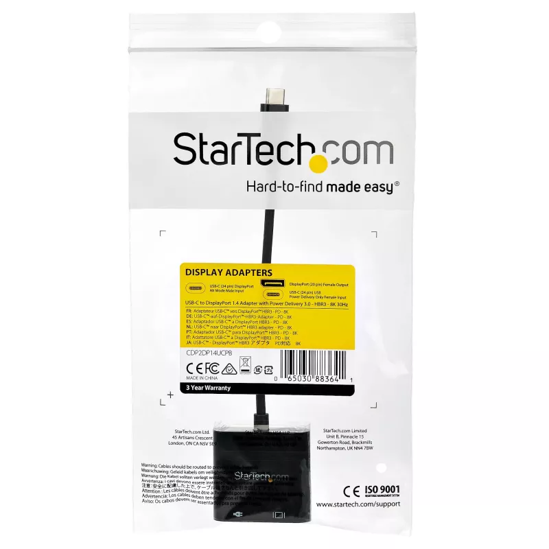 StarTech.com USB-C naar DisplayPort-adapter met Power Delivery – 8K 60 Hz / 4K 120 Hz USB Type-C naar DP 1.4 videoconverter met 60 W PD doorgifte-laden – HBR3 – Thunderbolt 3 compatibel