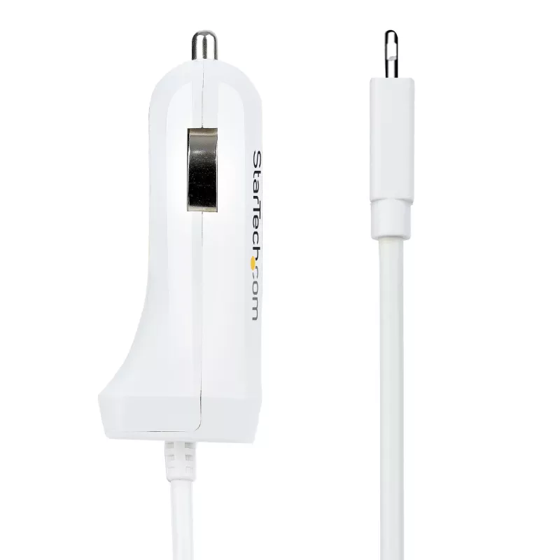 StarTech.com Lightning-autolader met spiraalkabel, 1 m Lightning-spiraalkabel, 12 W, wit, 2-poorts USB-autolaadadapter voor telefoons en tablets, dual-USB auto-iPhone-lader