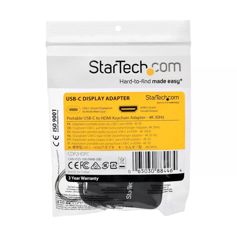 StarTech.com compacte USB-C-naar-HDMI-adapter – 4K 30Hz USB Type-C-naar-HDMI videodisplay-converter met sleutelhangerring – USB-C DP Alt-Mode-naar-HDMI monitor-dongle – Thunderbolt 3 compatibel
