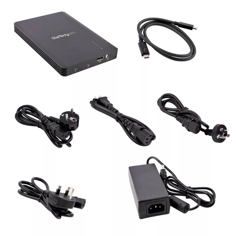 StarTech.com 4 bay Thunderbolt 3 NVMe behuizing, voor M.2 NVMe SSD-stations, 1x DisplayPort video/2x TB3 downstream-poorten, 40 Gbit/s, 72W voeding, externe harde schijf behuizing