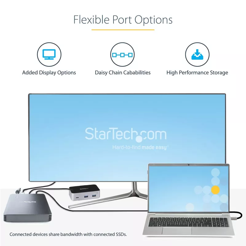 StarTech.com 4 bay Thunderbolt 3 NVMe behuizing, voor M.2 NVMe SSD-stations, 1x DisplayPort video/2x TB3 downstream-poorten, 40 Gbit/s, 72W voeding, externe harde schijf behuizing