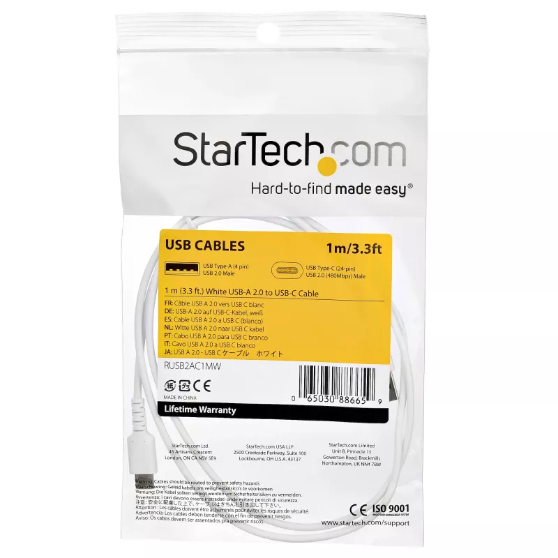 StarTech.com 1m USB-A naar USB-C oplaadkabel – robuuste snellaad- en synckabel USB 2.0 naar USB Type-C – duurzame TPE-mantel met aramidevezel M/M 3A wit – Samsung S10, iPad Pro, Pixel
