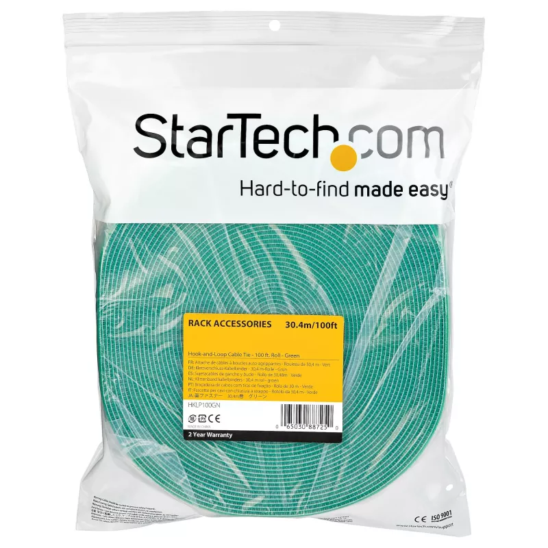 StarTech.com 30,5 m klittenbandrol – op maat te knippen herbruikbare kabelbinders – industrieel draadbevestigingsband / verstelbare stoffen wikkels groen / herbruikbare zelfklevende kabelmanagementbanden