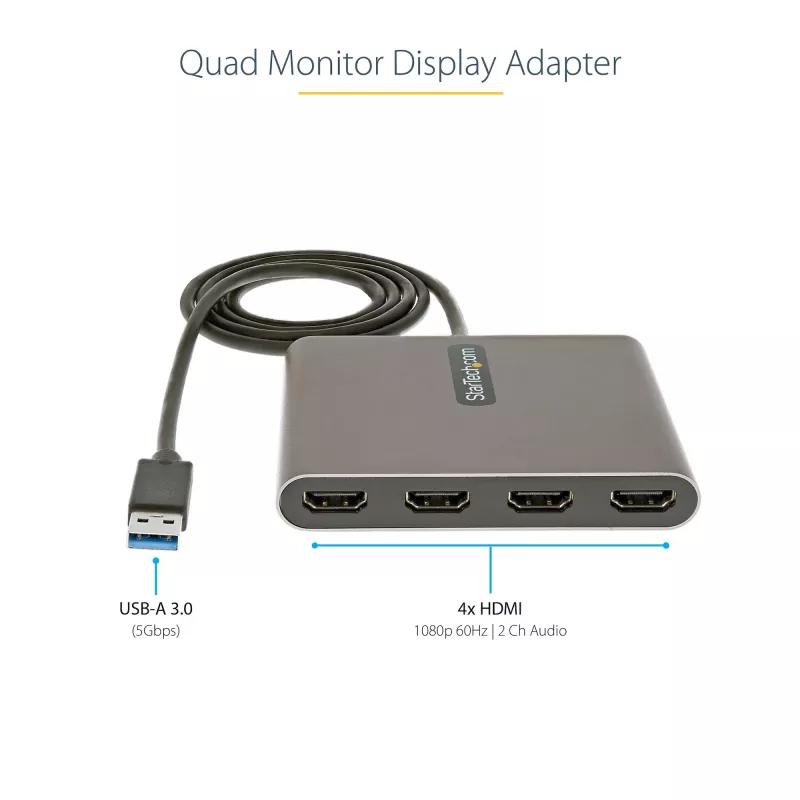 StarTech.com USB 3.0 naar quad HDMI-adapter, USB naar 4x HDMI monitorconverter voor Windows (geen ondersteuning voor macOS/ChromeOS/Linux) - TAA