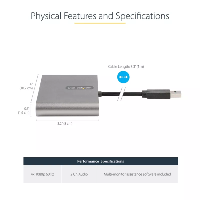 StarTech.com USB 3.0 naar quad HDMI-adapter, USB naar 4x HDMI monitorconverter voor Windows (geen ondersteuning voor macOS/ChromeOS/Linux) - TAA