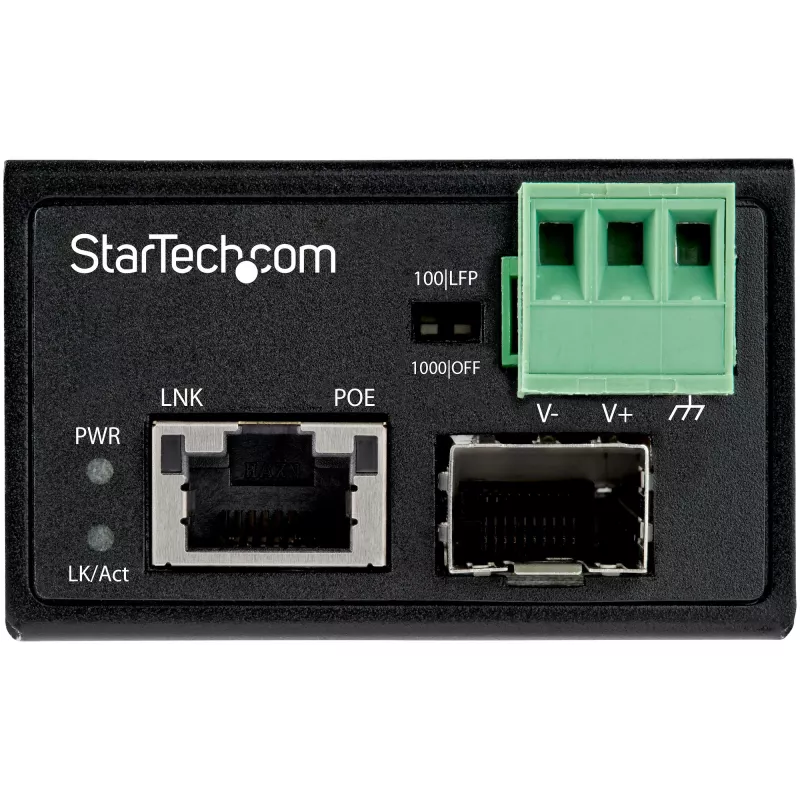 StarTech.com PoE+ industriële glasvezel-naar-Ethernet-mediaconverter 30W - SFP naar RJ45 - singlemode/multimode glasvezel naar koper Gigabit Ethernet - mini/compact formaat - IP-30/ -40 tot +75°C