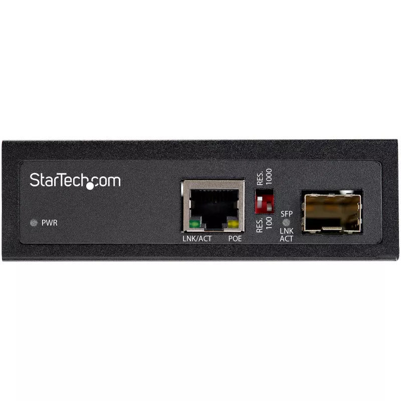 StarTech.com PoE+ industriële glasvezel-naar-Ethernet-mediaconverter 60W - SFP naar RJ45 - singlemode/multimode glasvezel naar koper Gigabit Ethernet - compact formaat - IP30/ -40 tot +75 °C