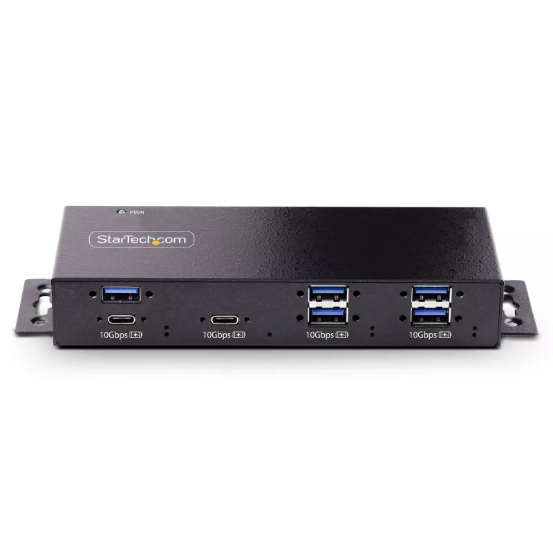 StarTech.com 7-poorts industrial USB 10Gbps-hub met voeding, metaal, monteerbaar, 5x USB-A en 2x USB-C downstream-poorten, ESD-beveiliging, powered USB-hub, TAA