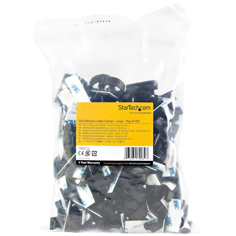 StarTech.com 100 zelfklevende kabelmanagementclips zwart - netwerk/Ethernet/bureaublad/computerkabel-organizer - klevende kabel-/leidinghouders - nylon zelfklevende clip UL/94V-2 brandwerend