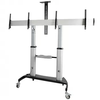 StarTech.com Dubbele TV-wagen voor 37-60 inch VESA-televisies tot 110lb/50kg per stuk - In hoogte verstelbare TV-beugel, mobiele displaywagen met apparatuurlades - Rolbare TV-wagen op wielen - Rolbare TV-standaard
