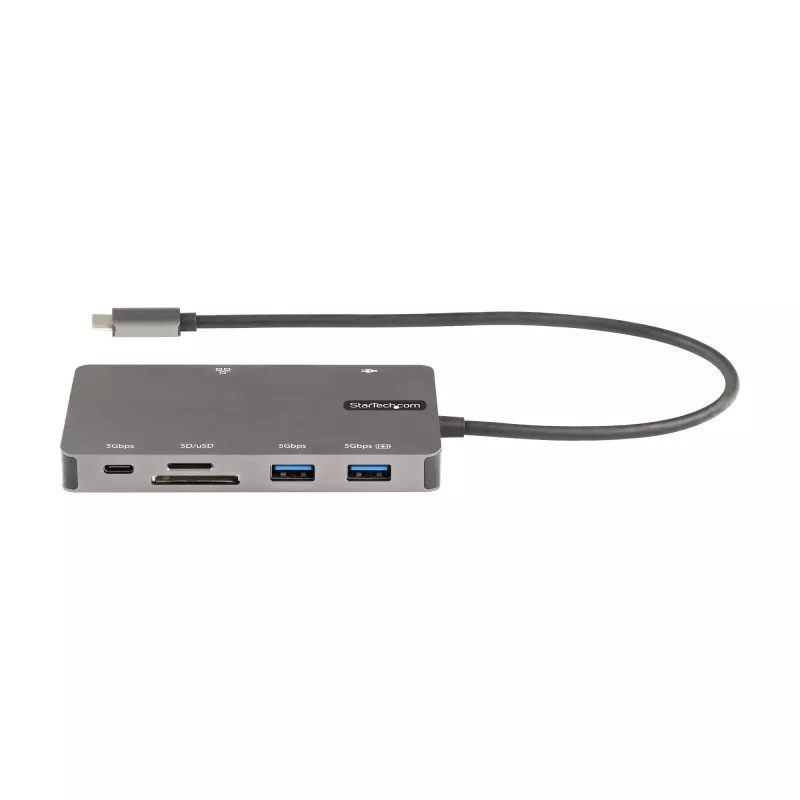 StarTech.com USB-C-multiport-adapter – HDMI 4K 30Hz of VGA travel dock – 5Gbps USB 3.0 hub (USB-A-/USB-C-aansluitingen) – 100W Power Delivery – SD/Micro SD – GbE – 30cm kabel – USB-C mini dock