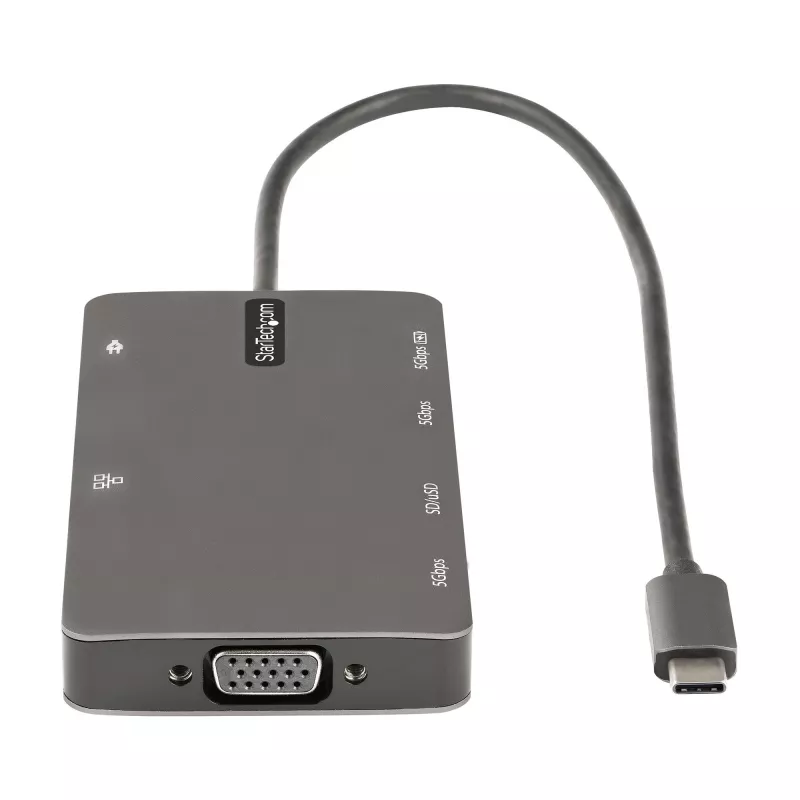 StarTech.com USB-C-multiport-adapter – HDMI 4K 30Hz of VGA travel dock – 5Gbps USB 3.0 hub (USB-A-/USB-C-aansluitingen) – 100W Power Delivery – SD/Micro SD – GbE – 30cm kabel – USB-C mini dock