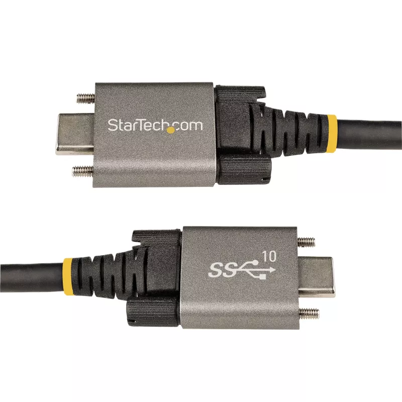 StarTech.com 50cm (20″) zijwaarts vastschroefbare USB-C-kabel 10Gbps – USB 3.1/3.2 Gen 2 Type-C-kabel – 100W (5A) Power Delivery-laden, DP Alt Mode – dubbele schroefvergrendeling – USB-C-kabel laden/synchroniseren
