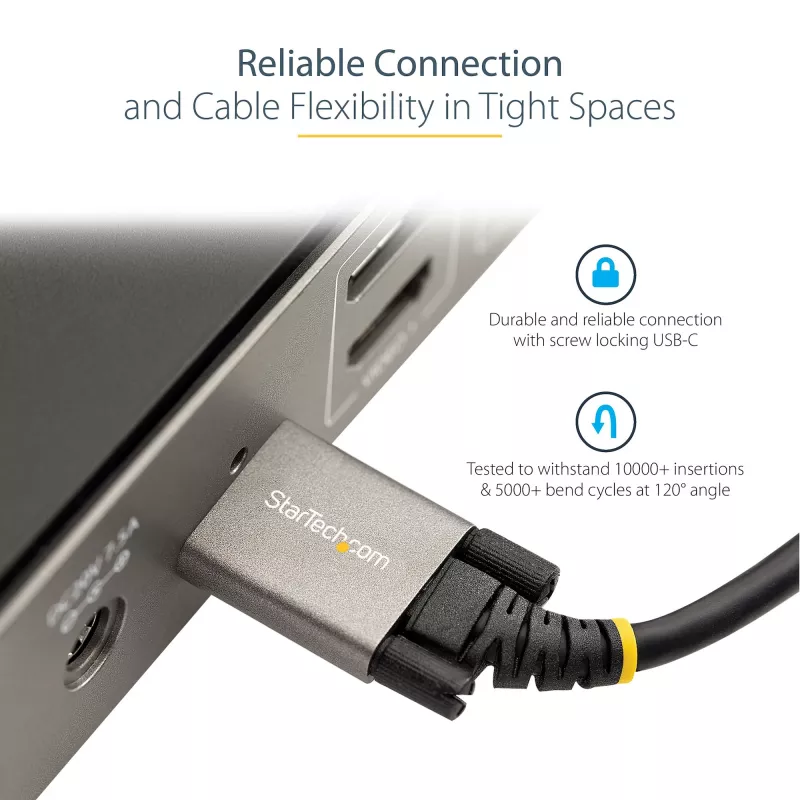 StarTech.com 50cm (20″) zijwaarts vastschroefbare USB-C-kabel 10Gbps – USB 3.1/3.2 Gen 2 Type-C-kabel – 100W (5A) Power Delivery-laden, DP Alt Mode – dubbele schroefvergrendeling – USB-C-kabel laden/synchroniseren