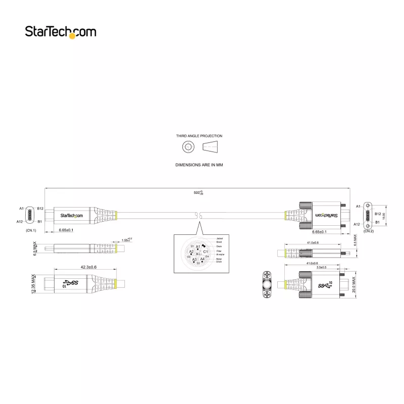 StarTech.com 50cm (20″) zijwaarts vastschroefbare USB-C-kabel 10Gbps – USB 3.1/3.2 Gen 2 Type-C-kabel – 100W (5A) Power Delivery-laden, DP Alt Mode – dubbele schroefvergrendeling – USB-C-kabel laden/synchroniseren