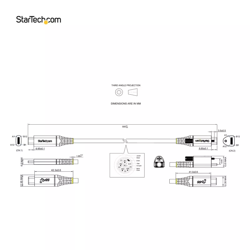StarTech.com 50 cm top screw locking USB-C-kabel 10 Gbit/s – USB 3.1/3.2 Gen 2 Type-C-kabel – 100 W (5 A) Power Delivery laadvermogen, DP Alt Mode – enkele schroefvergrendeling, USB-C kabel laden/synchroniseren