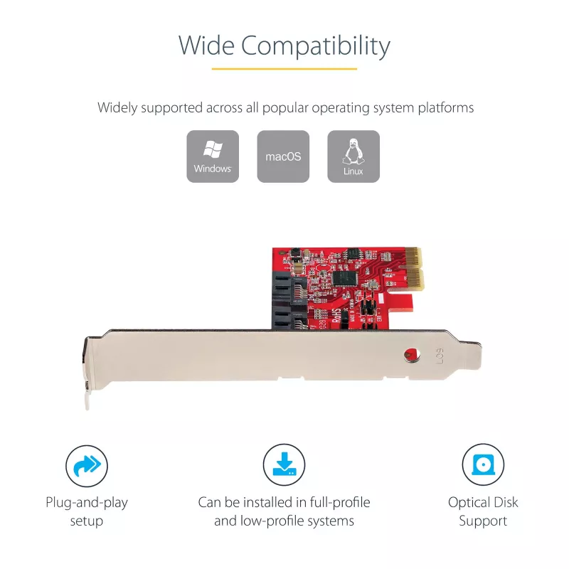 StarTech.com SATA PCIe-kaart - 2-poorts PCIe SATA-uitbreidingskaart - 6Gbps - Full/Low Profile - PCI Express naar SATA-adapter/controller - ASM1062R SATA RAID - PCIe naar SATA-converter