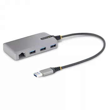 StarTech.com 3-poorts USB-hub met Ethernet - 3x USB-A-aansluitingen - Gigabit Ethernet (RJ-45) - USB 3.0 5Gbit/s - busgevoed - 30 cm lange kabel - Draagbare laptop-USB-hub-adapter met GbE
