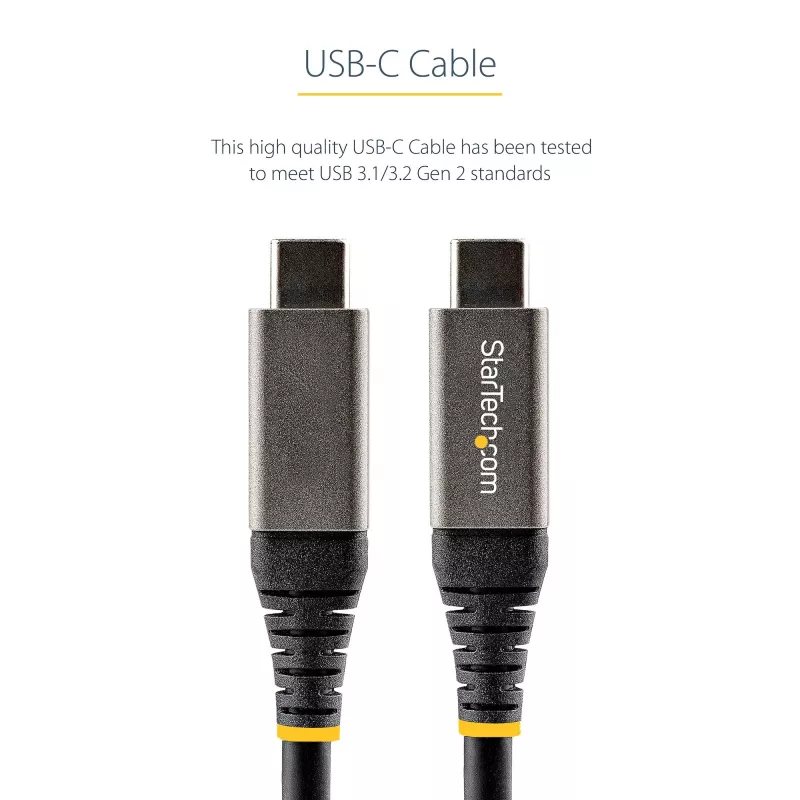StarTech.com 20 inch (50 cm) USB-C-kabel 10 Gbit/s – USB 3.1 Type-C-kabel – 100 W (5 A) Power-Delivery-laden, DP Alt Mode – USB-C-kabel voor USB-C-laptop/telefoon/apparaat – laden/synchroniseren