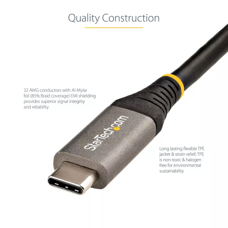 StarTech.com 20 inch (50 cm) USB-C-kabel 10 Gbit/s – USB 3.1 Type-C-kabel – 100 W (5 A) Power-Delivery-laden, DP Alt Mode – USB-C-kabel voor USB-C-laptop/telefoon/apparaat – laden/synchroniseren