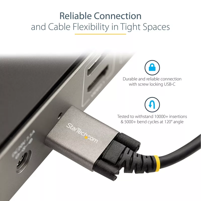 StarTech.com 0,91 m zijwaartse schroefvergrendeling USB-C-kabel 10 Gbit/s – USB-IF-gecertificeerde USB-C-kabel – USB 3.1/3.2 Gen 2 Type-C-kabel – 100 W (5 A) Power Delivery laden, DP Alt Mode – dubbele schroefvergrendeling – USB-C kabel laden/synchroniseren