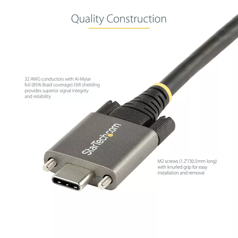 StarTech.com 0,91 m zijwaartse schroefvergrendeling USB-C-kabel 10 Gbit/s – USB-IF-gecertificeerde USB-C-kabel – USB 3.1/3.2 Gen 2 Type-C-kabel – 100 W (5 A) Power Delivery laden, DP Alt Mode – dubbele schroefvergrendeling – USB-C kabel laden/synchroniseren