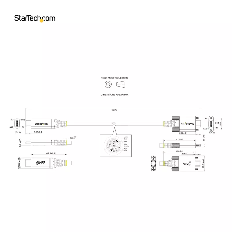 StarTech.com 0,91 m zijwaartse schroefvergrendeling USB-C-kabel 10 Gbit/s – USB-IF-gecertificeerde USB-C-kabel – USB 3.1/3.2 Gen 2 Type-C-kabel – 100 W (5 A) Power Delivery laden, DP Alt Mode – dubbele schroefvergrendeling – USB-C kabel laden/synchroniseren