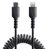 StarTech.com 1m (3ft) USB-C naar Lightning kabel, MFi-gecertificeerd, spiraalkabel iPhone laadkabel, Zwart, robuuste TPE-mantel aramidevezel, slijtvaste spiraalkabel Lightning