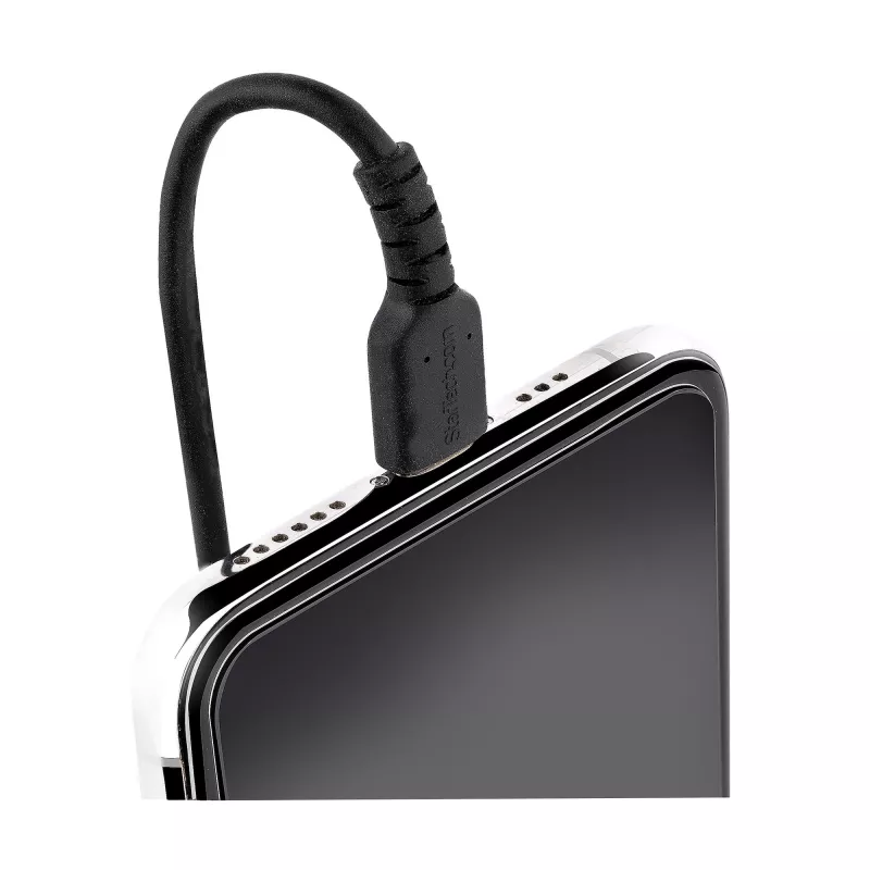 StarTech.com 1m (3ft) USB-C naar Lightning kabel, MFi-gecertificeerd, spiraalkabel iPhone laadkabel, Zwart, robuuste TPE-mantel aramidevezel, slijtvaste spiraalkabel Lightning